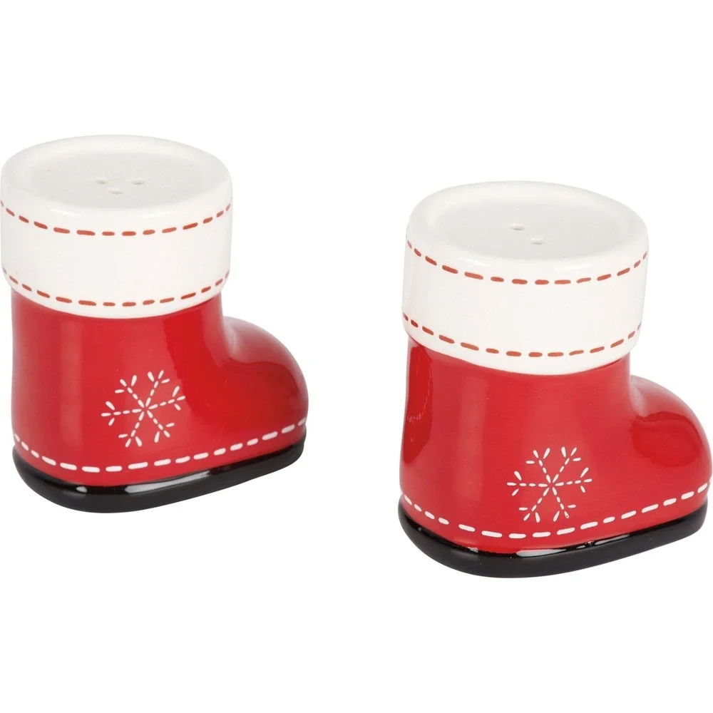 Primitives By Kathy Red Boots Salt And Pepper Shaker Winter Snowflakes